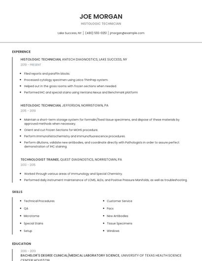 Histologic Technician Resume