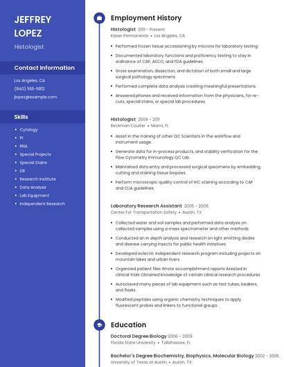 Histologist Resume