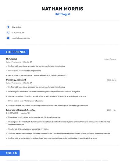 Histologist Resume