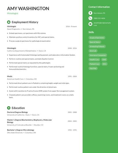 Histologist Resume
