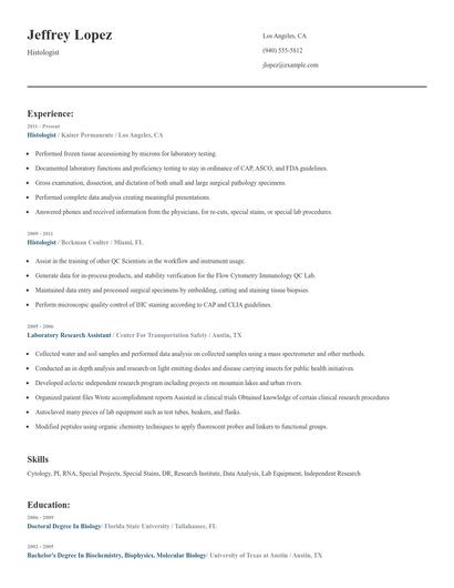 Histologist Resume