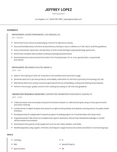 Histologist Resume