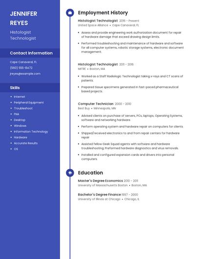 Histologist Technologist Resume
