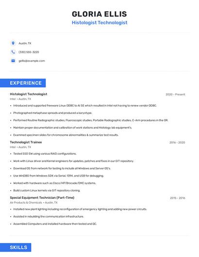 Histologist Technologist Resume