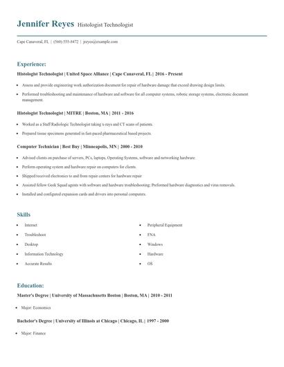 Histologist Technologist Resume