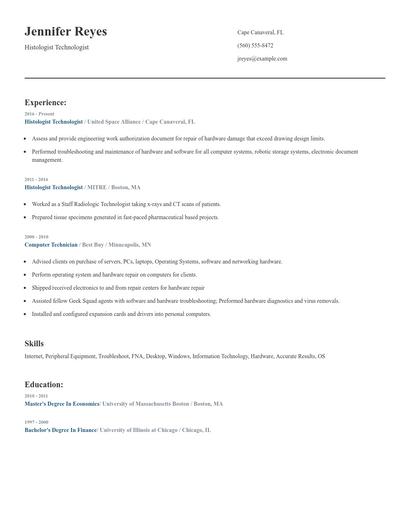 Histologist Technologist Resume