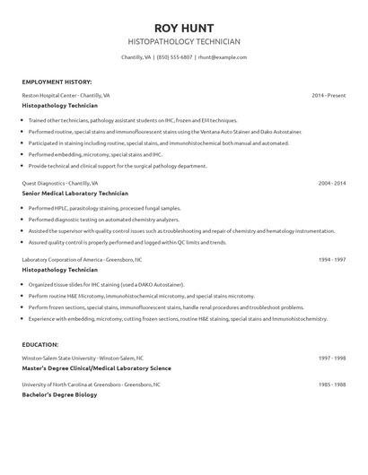 Histopathology Technician Resume