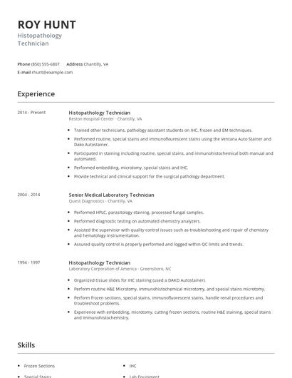 Histopathology Technician Resume