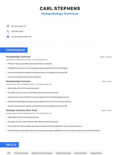 Histopathology Technician Resume