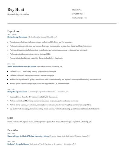 Histopathology Technician Resume