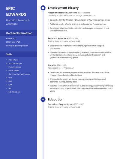 Historian Research Assistant Resume