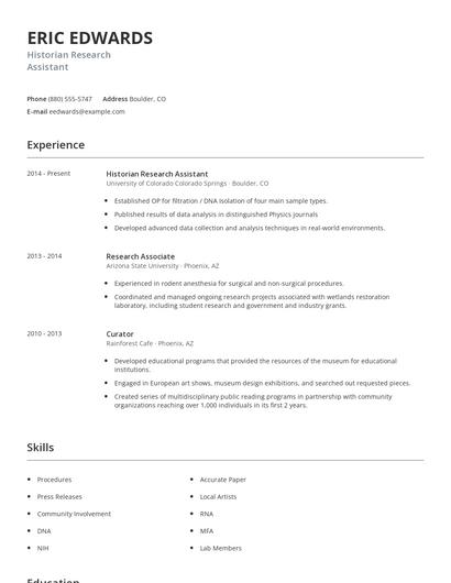 Historian Research Assistant Resume