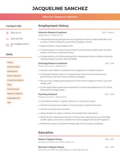 Historian Research Assistant Resume