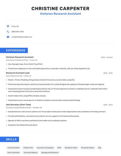 Historian Research Assistant Resume