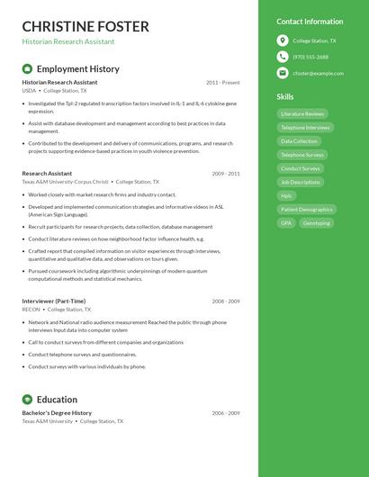 Historian Research Assistant Resume