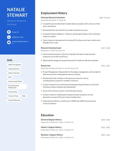 Historian Research Assistant Resume