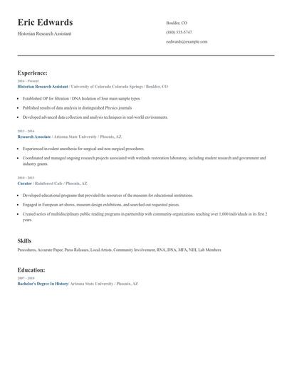 Historian Research Assistant Resume