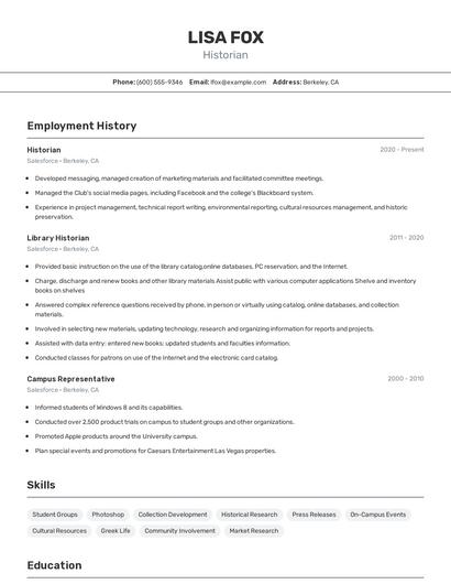 Historian Resume