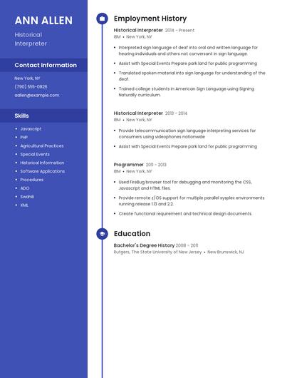 Historical Interpreter Resume