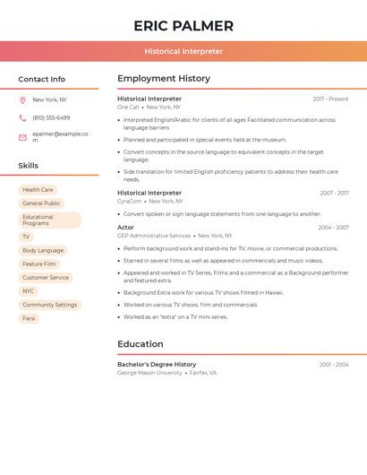 Historical Interpreter Resume