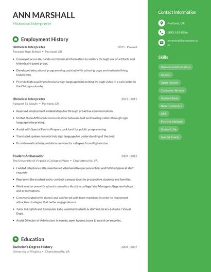 Historical Interpreter Resume