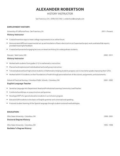History Instructor Resume