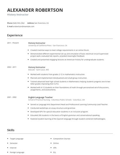 History Instructor Resume