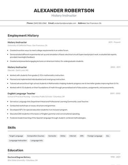 History Instructor Resume