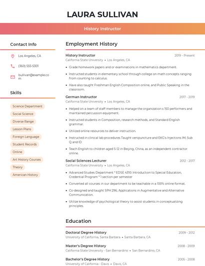 History Instructor Resume