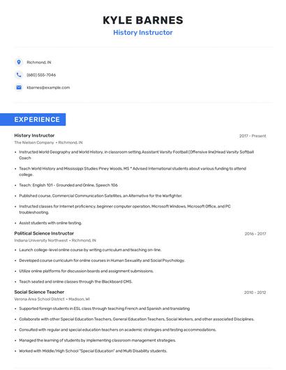 History Instructor Resume