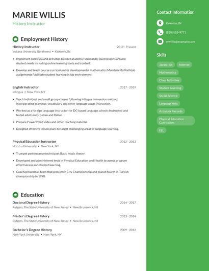 History Instructor Resume