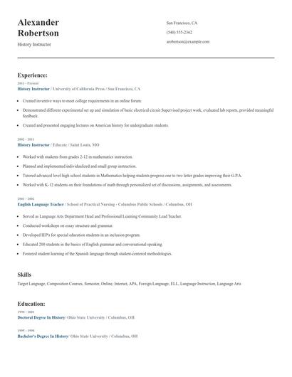 History Instructor Resume