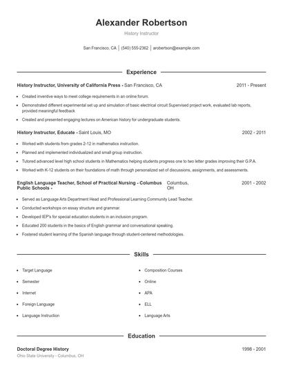 History Instructor Resume