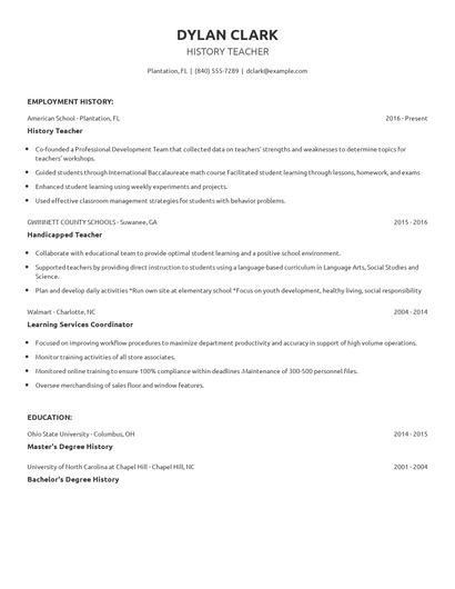 History Teacher Resume