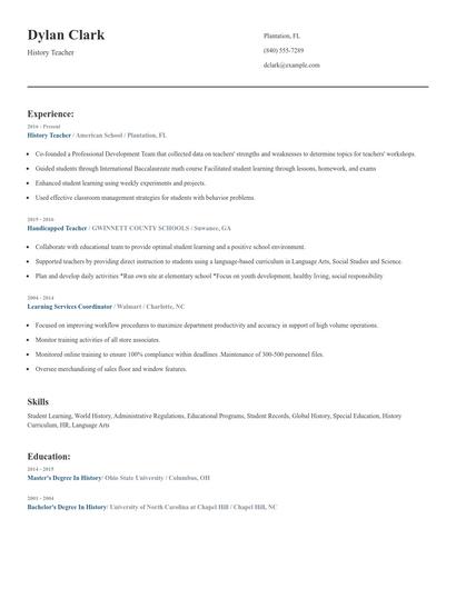 History Teacher Resume