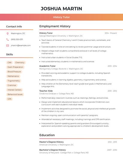 History Tutor Resume