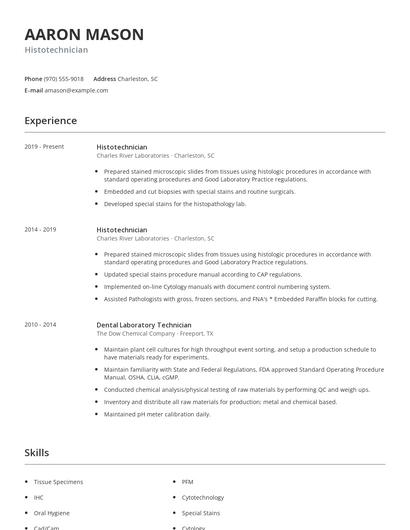 Histotechnician Resume