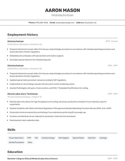 Histotechnician Resume
