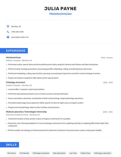 Histotechnician Resume