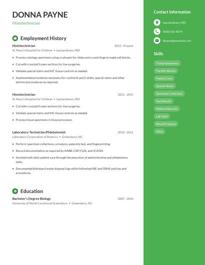 Histotechnician Resume