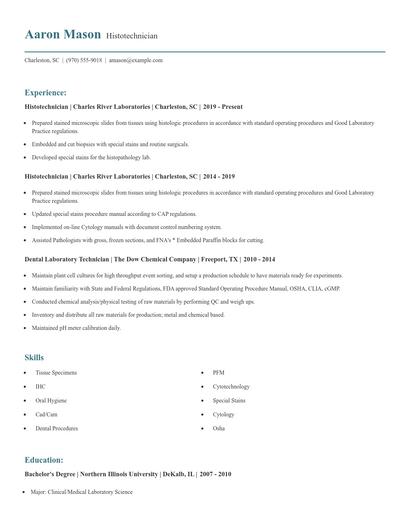 Histotechnician Resume
