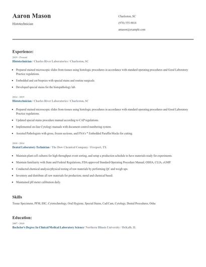 Histotechnician Resume