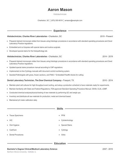 Histotechnician Resume