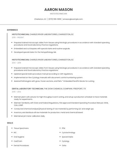 Histotechnician Resume