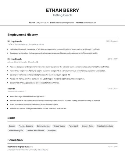 Hitting Coach Resume