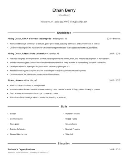 Hitting Coach Resume
