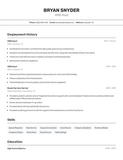 HMS Host Resume