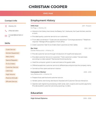 HMS Host Resume