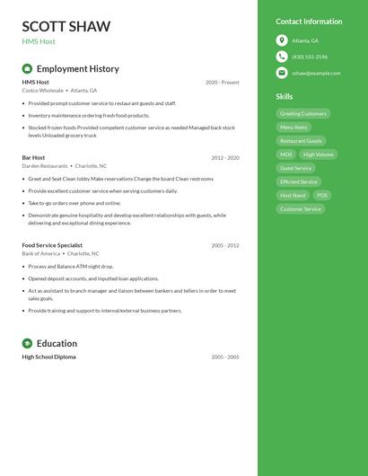 HMS Host Resume
