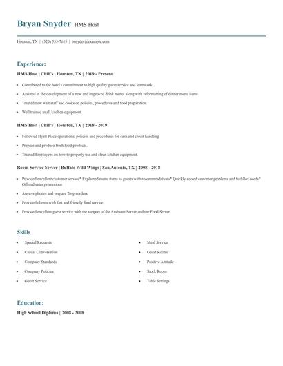 HMS Host Resume
